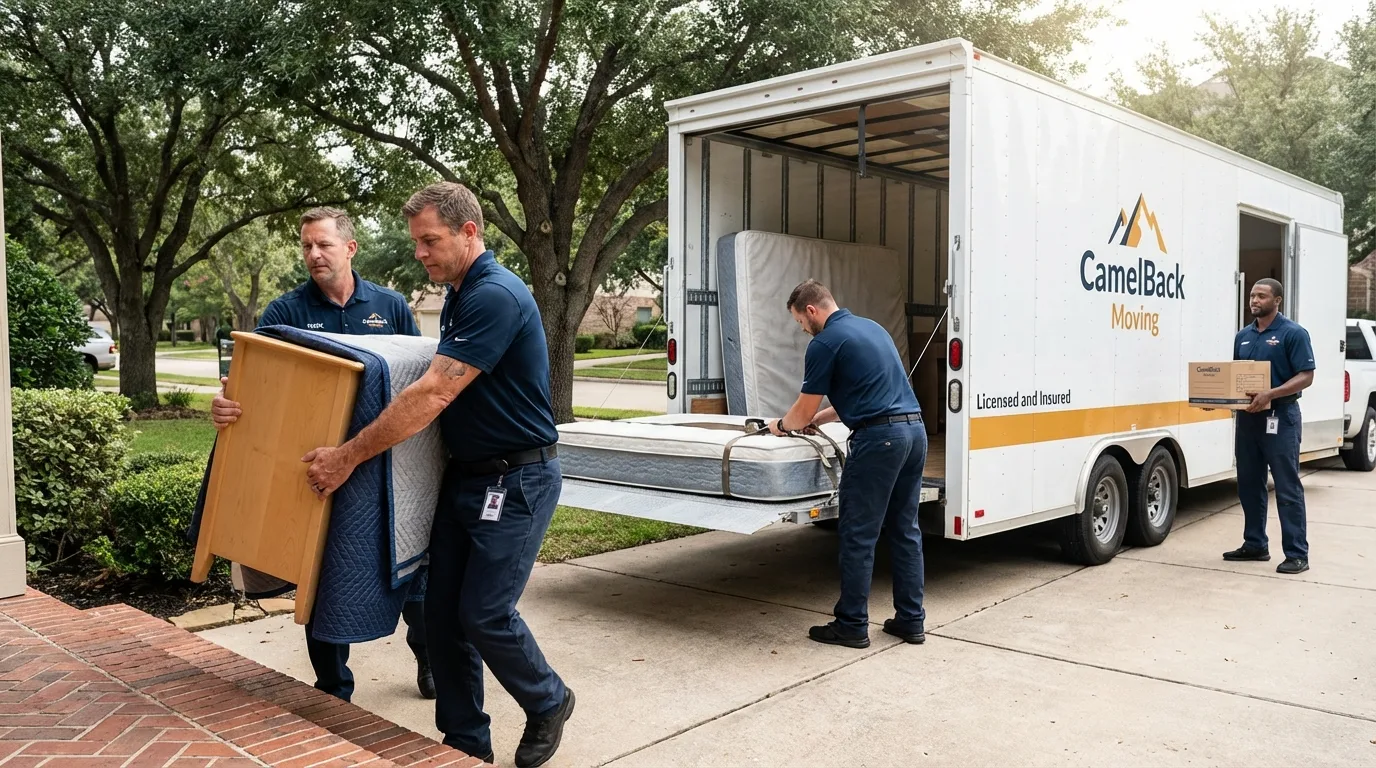 Crew loading residential truck for cross-state move from Poplar Bluff, MO